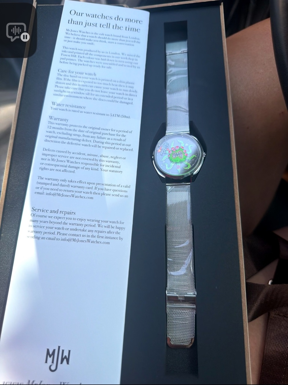 Silver Mesh Smartwatch with Green Accent Dial